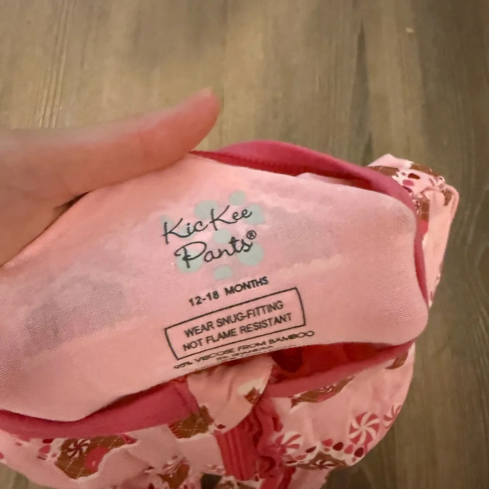 NWOT Kickee Pants Ruffle Pink Gingerbread House Footie with Grips 12-18m